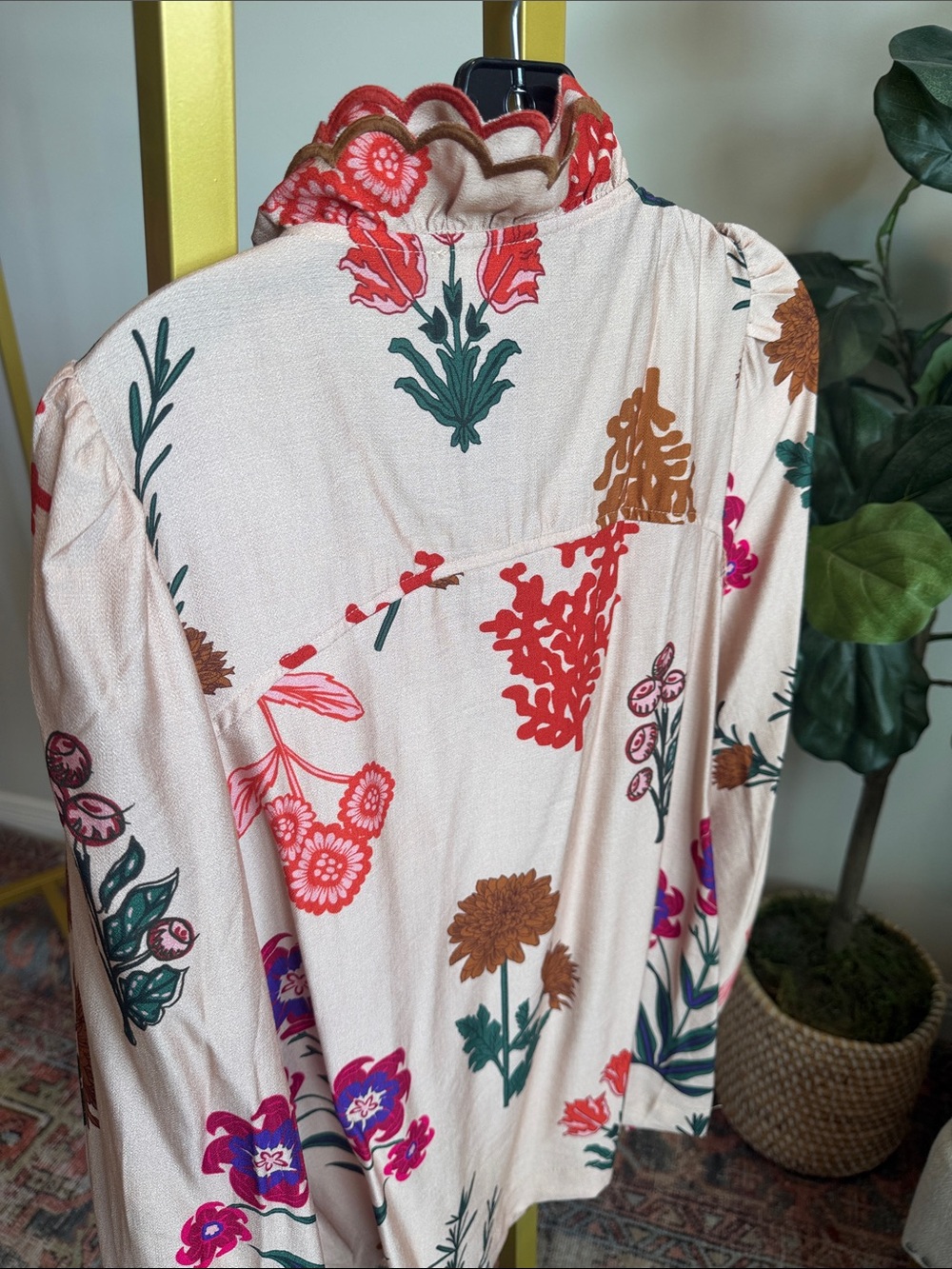 Umgee Floral Ruffle Neck Blouse - Picture 4 of 4